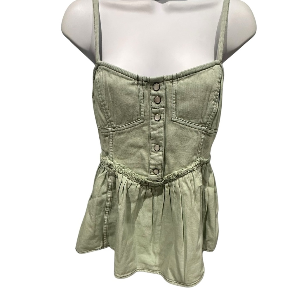 Free People We The Free Reworked Denim Top Sea Mist XS New with Tag